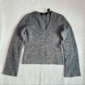 Express Fuzzy Heather Gray V-Neck Cropped Sweater